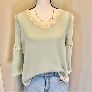 Light Teal Boho cold shoulder top